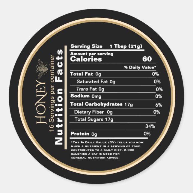 Honey Black and Gold Mini Nutrition Facts Sticker (Vorderseite)