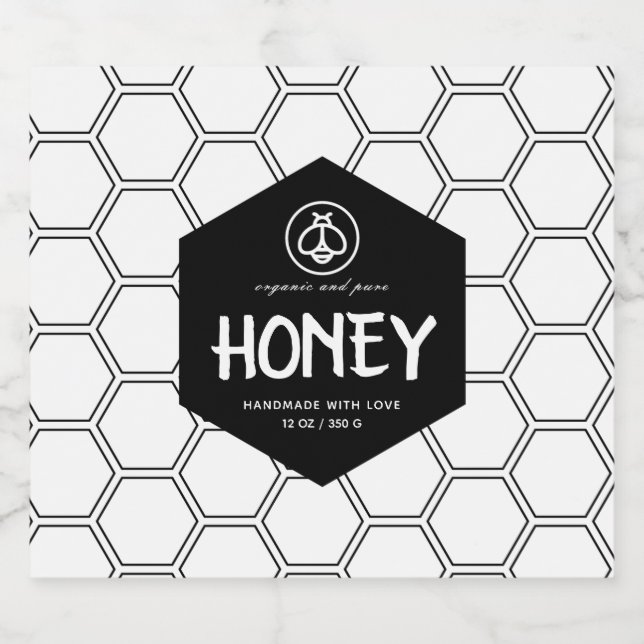 Honey Black & White Product Jar Label Bierflaschenetikett (Einzelnes Label)