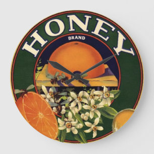 Honey Brand Citrus Crate Label Große Wanduhr