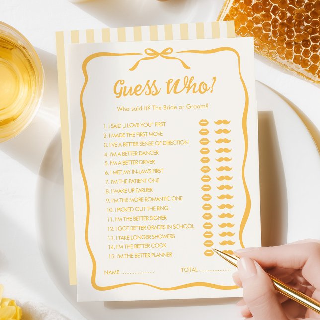 Honey Bridal Shower Guess Who Party Game Card Mitteilungskarte (Von Creator hochgeladen)