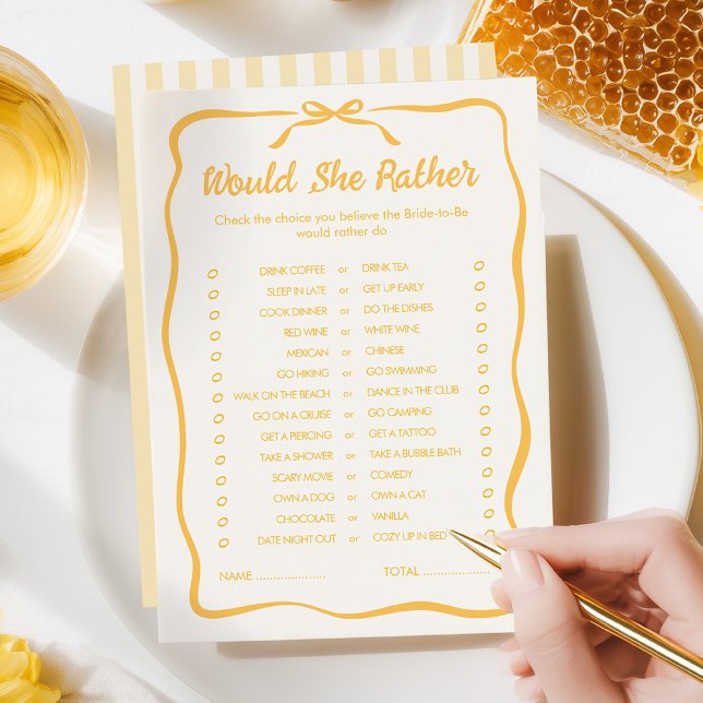 Honey Bridal Shower Would She Rather Game Card Mitteilungskarte (Von Creator hochgeladen)