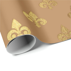 Honey Brown Sepia Gold Metallic Fleur-de-lis Geschenkpapier