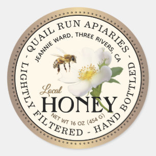 Honey Brushed Bronze Wild Rose & Bienenrunde Label Runder Aufkleber