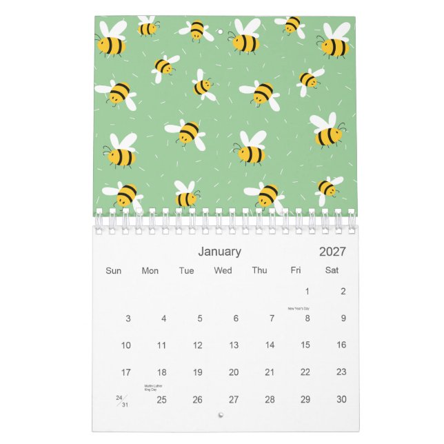 Honey Bumble Bee Green Pattern 2026 Kalender (Jan 2027)