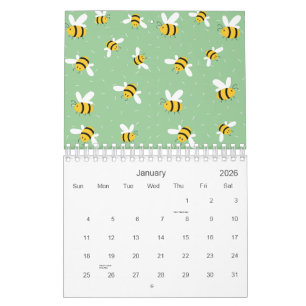 Honey Bumble Bee Green Pattern 2026 Kalender