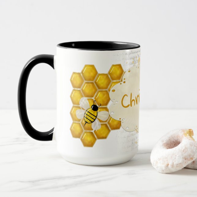 Honey Comb 3D Whimsey NAME Tasse (Mit Donut)