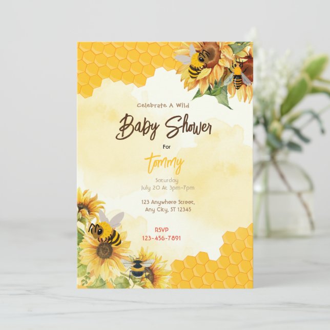 Honey Comb Bee Baby Shower Einladung (Stehend Vorderseite)