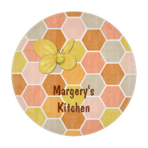 Honey Comb Bumble Bee Glass Cutting Board Schneidebrett