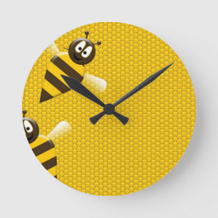 Honey Comb Yellow Gold Bees Art Runde Wanduhr