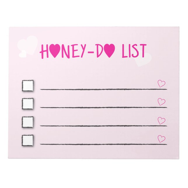Honey Do List Pink Hearts Checklist Ehefrau Husban Notizblock (Vorderseite)