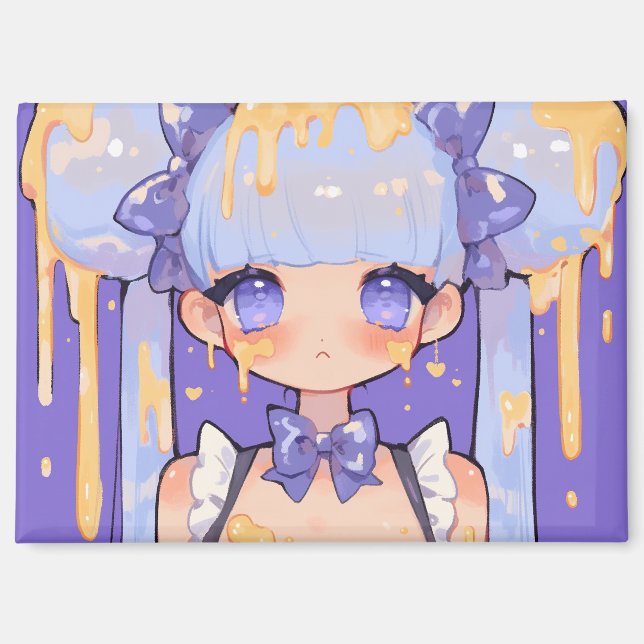 Honey Drip Kawaii Chibi Girl Magnet (Vorderseite)