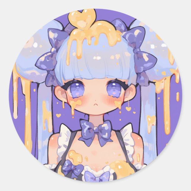 Honey Drip Kawaii Chibi Mädchen Runder Aufkleber (Vorderseite)