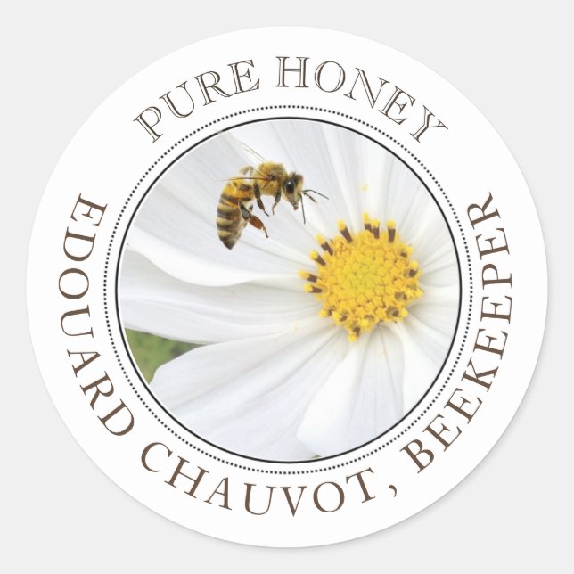 Honey Editable Cosmos Blume Bee Honey Jar Label Runder Aufkleber (Vorderseite)