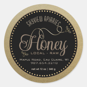 Honey Gold Kraft Grunge Border Black Bees Runder Aufkleber