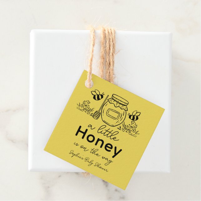 Honey Hand-drawn Jar & Bees Yellow Baby Shower Geschenkanhänger (Beispiel)