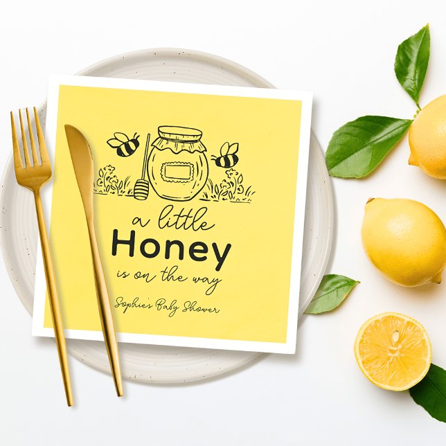 Honey Hand-drawn Jar Bees Yellow Baby Shower Serviette (Von Creator hochgeladen)