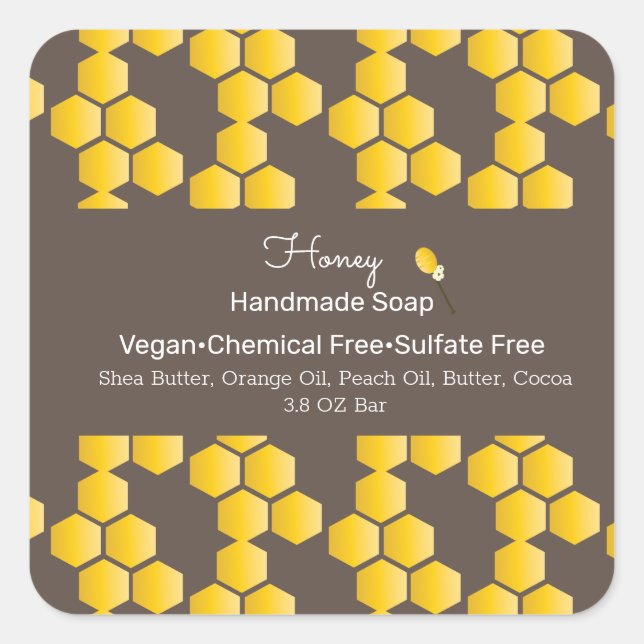 Honey Handmade Soap Beauty Branding Quadratischer Aufkleber (Vorderseite)