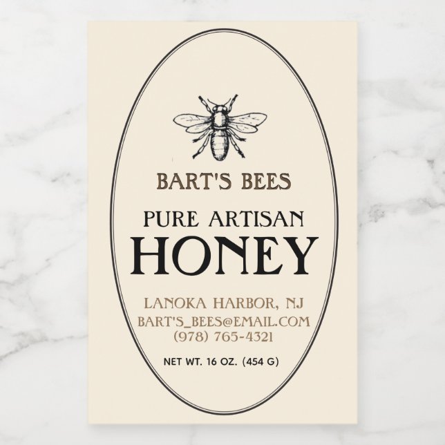 Honey Heraldic Bee Oval Border Food Sticker Lebensmitteletikett (Einzelnes Label)