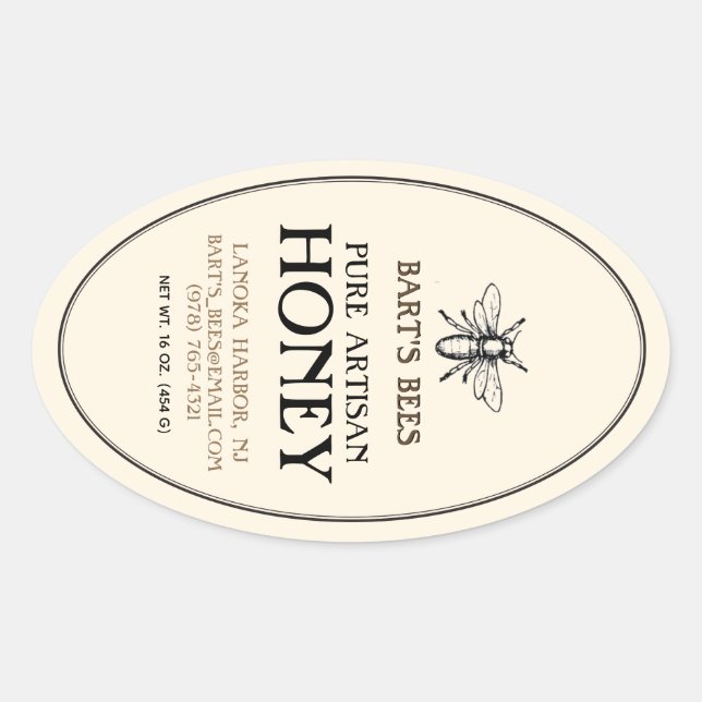 Honey Heraldic Bee Oval Border Sticker (Vorderseite)