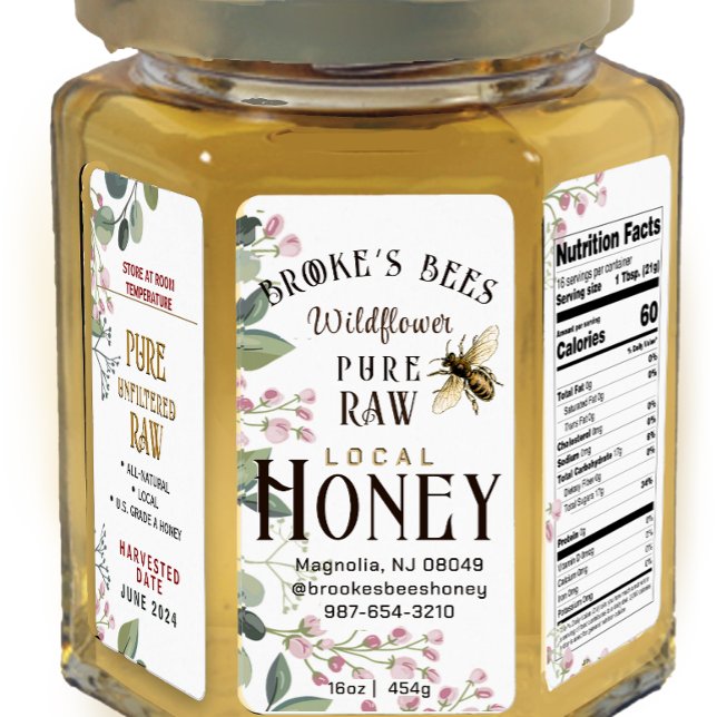 Honey HEX PANEL handbemalt Biene & Blume 16oz JAR Adressaufkleber (Von Creator hochgeladen)