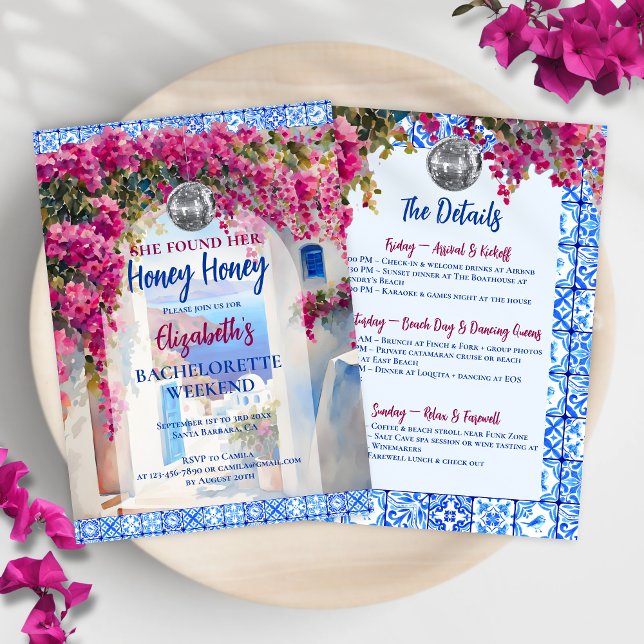 Honey Honey Floral Bachelorette Party Itinerary Einladung (Von Creator hochgeladen)