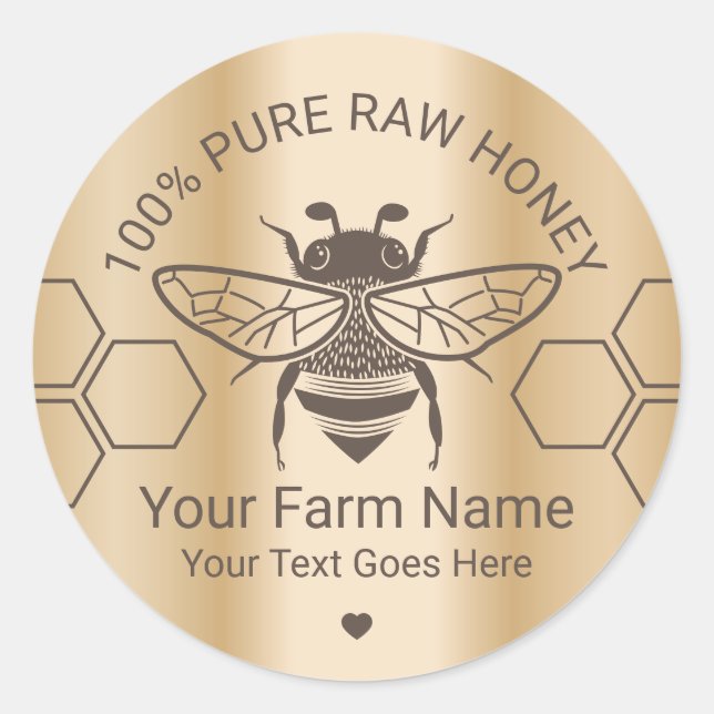 Honey Jar Bee Honey Apiary Beekeeper Farm Gold Runder Aufkleber (Vorderseite)