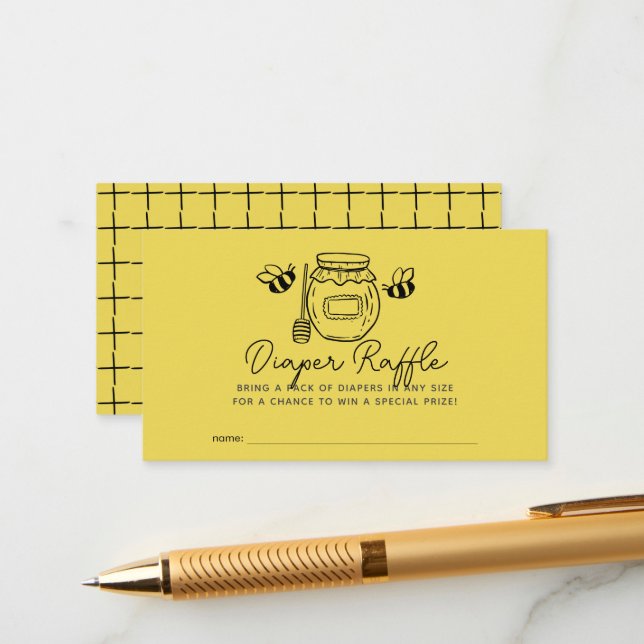 Honey Jar & Bees Baby Shower Diaper Raffle Ticket Begleitkarte (Vorderseite/Rückseite Beispiel)