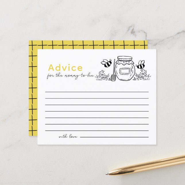 Honey Jar & Bees White Baby Shower Advice Card (Vorderseite/Rückseite Beispiel)