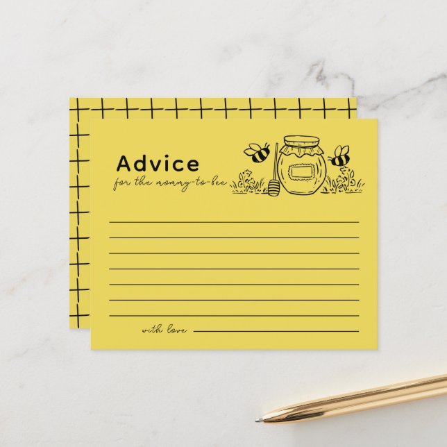 Honey Jar & Bees Yellow Baby Shower Advice Card (Vorderseite/Rückseite Beispiel)