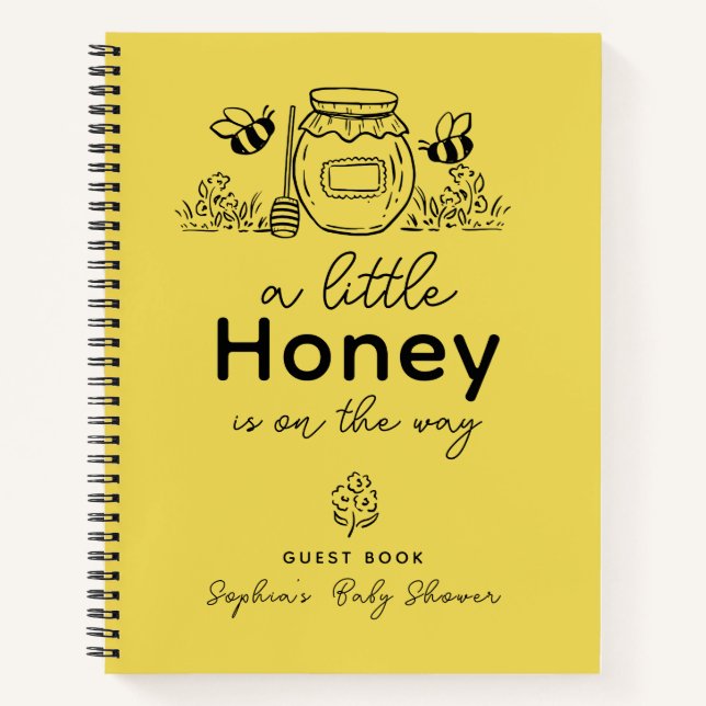 Honey Jar & Bees Yellow Baby Shower Guest Book Notizbuch (Vorderseite)