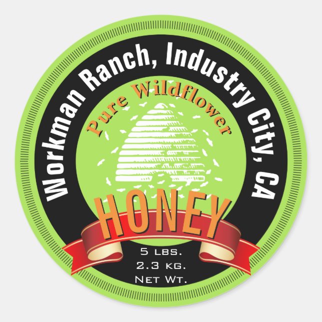 Honey Jar für Biene und benutzerdefiniert Runder Aufkleber (Vorderseite)