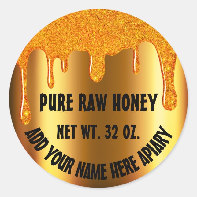 Honey Jar Honeybee Honeycomb. Apiary Tropfens Gold Runder Aufkleber (Vorderseite)