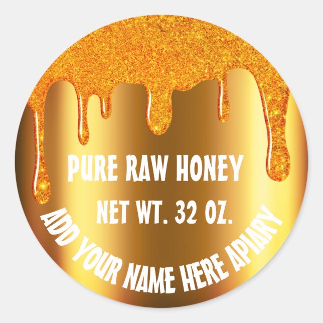 Honey Jar Honeybee Honeycomb. Apiary Tropfens Gold Runder Aufkleber (Vorderseite)