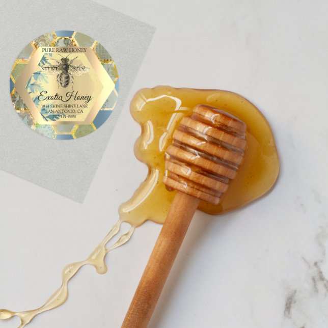 Honey Jar Honeybee Honeycomb Bee Apiary Blue Runder Aufkleber (Von Creator hochgeladen)