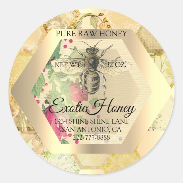 Honey Jar Honeybee Honeycomb Bee Apiary Gold Runder Aufkleber (Vorderseite)