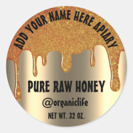 Honey Jar Honeybee Honeycomb Gold Tropfen Modern Runder Aufkleber