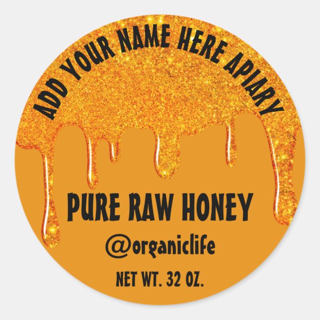 Honey Jar Honeybee Honeycomb Gold Tropfen Orange Runder Aufkleber (Vorderseite)