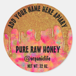 Honey Jar Honeybee Honeycomb Gold Tropfen Pink Red Runder Aufkleber