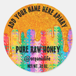 Honey Jar Honeybee Honeycomb Gold Tropfen Rainbows Runder Aufkleber