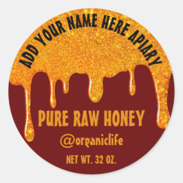 Honey Jar Honeybee Honeycomb Gold Tropfens Maroon Runder Aufkleber