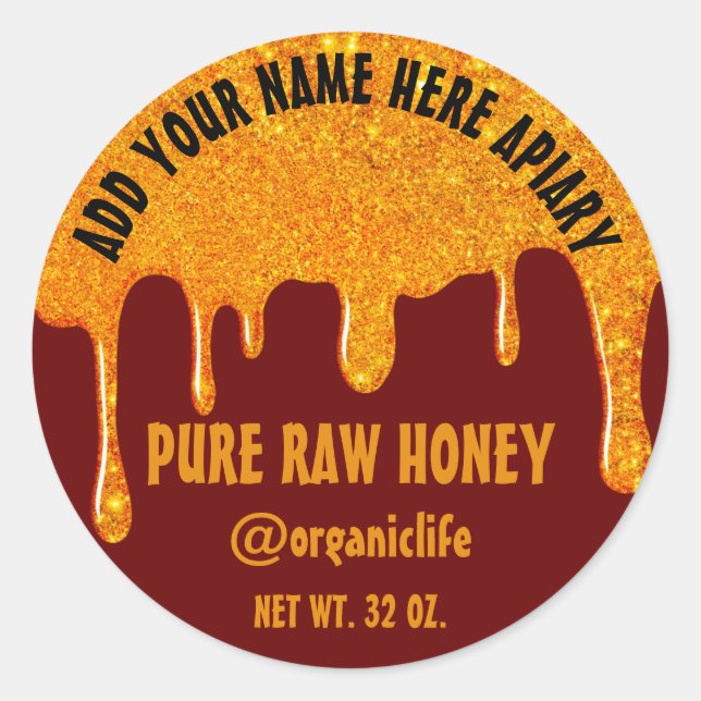 Honey Jar Honeybee Honeycomb Gold Tropfens Maroon Runder Aufkleber (Vorderseite)