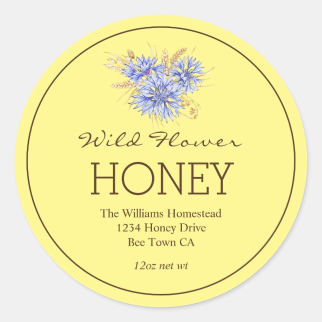Honey Jar Label | Blume von Mais | Name des Empfän Runder Aufkleber (Vorderseite)