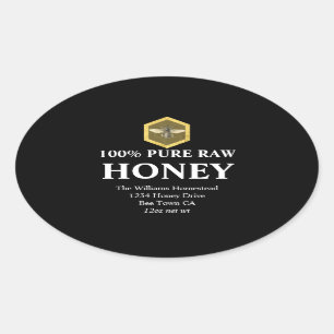 Honey Jar Label Honey Bee and Apiary Name Black Ovaler Aufkleber