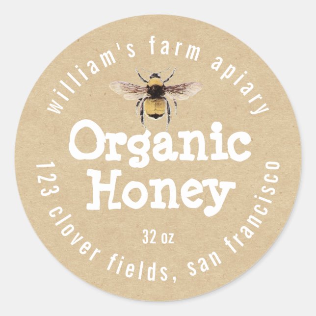 Honey Jar Label Honey Bee Apiary Kraft Paper Runder Aufkleber (Vorderseite)