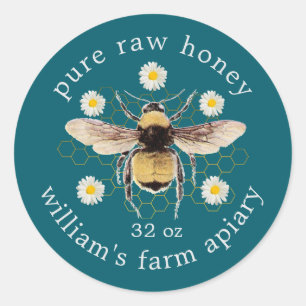 Honey Jar Label Honey Bee Apiary Laurel Green Runder Aufkleber