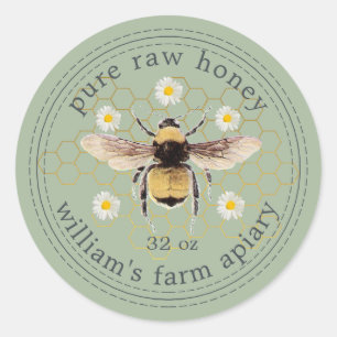 Honey Jar Label Honey Bee Apiary Laurel Green Runder Aufkleber