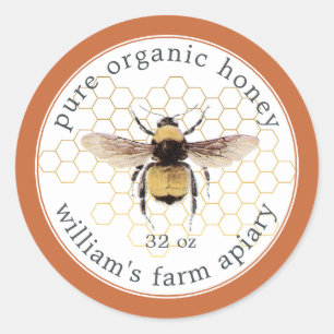 Honey Jar Label Honeybee Apiary Burnt Orange Runder Aufkleber