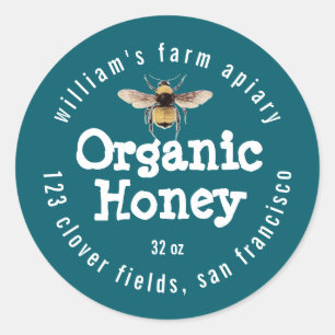 Honey Jar Label Honeybee Apiary Dark Aquamarin Runder Aufkleber