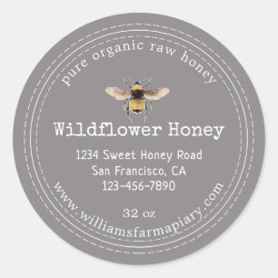 Honey Jar Label Honeybee Apiary Flannel Gray Runder Aufkleber
