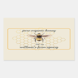 Honey Jar Label Honeybee Apiary Honeycomb Antique Rechteckiger Aufkleber